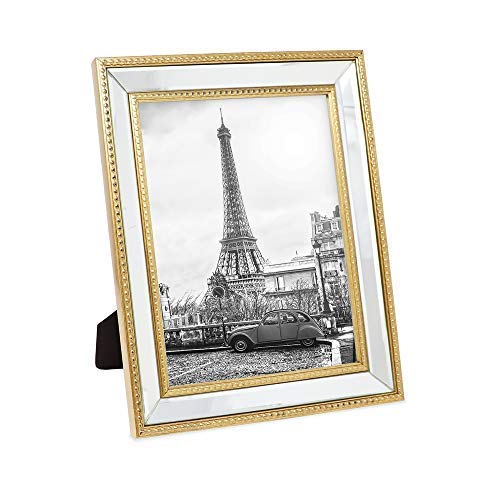 Isaac Jacobs 8x10 Gold Mirror Bead Picture Frame - Classic Mirrored Frame with Dotted Border Made fo - //medicalbooks.filipinodoctors.org