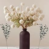 RyddeligHome White Faux Flowers for Vase - Kiku 10 Stems & Eucalyptus, Fake Flowers Stems for Pottery Vase, Realistic Artificial Flowers, Pom Pom Balls for Aesthetic Farmhouse Barn Room Decor