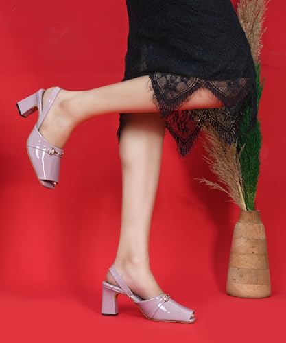 Image of JM LOOKS Sophisticated Patent Finish Block Heel Sandals with Elegant Metallic Horsebit Detail and Secure Slingback Strap