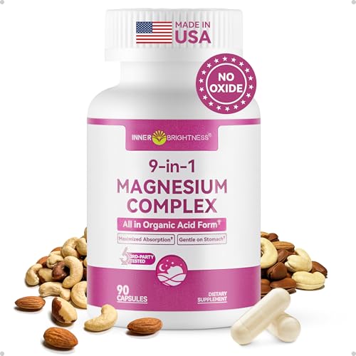 Image of 9-in-1 Magnesium Complex, 300mg Magnesium from 9 Organic Forms, Glycinate, Citrate, Malate, High Absorption for Sleep & Relaxation, Energy & Muscle Support, 90 Capsules