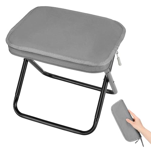 SAN LIKE Taburete portátil, plegable, ligero, capacidad de carga de 220 libras, ideal para camping, senderismo, actividades al aire libre (gris)