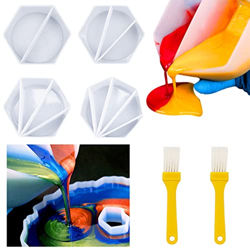 DIYBravo 4 Stück Harz/Geteilter Becher zum Ausgießen von Farbe Mehrkanal Ausgießbecher Silikon Mischbecher aus Split Cup für Gießen von Harz Fluid Art Cover