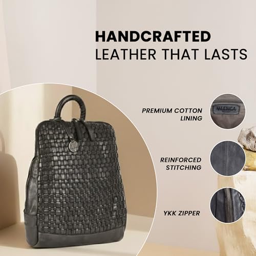 Image of 12.5 Inch Genuine Leather Backpack for Women and Men, Grey Leather Backpack with Adjustable Shoulder Strap