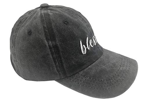Manmesh Hatt Blessed Ponytail Hat Messy Bun Vintage Washed Distressed Twill Plain Baseball Cap For Women (Black, One Size) #TOP2