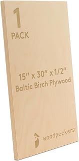 Woodpeckers Baltic Birch Plywood 15x30x1/2 Inch B/BB Grade - Strong Craft Wood for Laser CNC Cutting, Shelves & DIY Projects