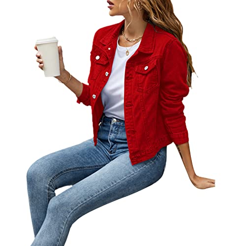 lisenraIn Jean Jackets for Women Fashion Basic Long Sleeve Button Down Denim Jacket Lightweight Cropped Jean Jacket2