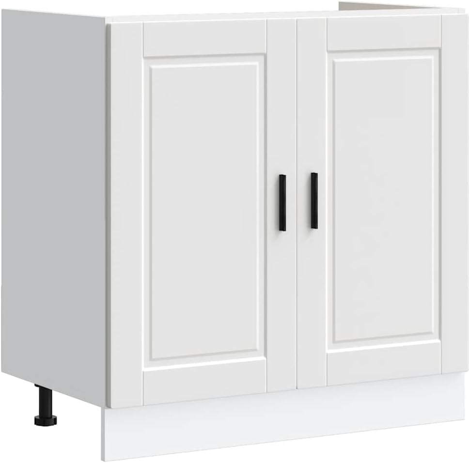 White Engineered Wood Sink Base Cabinet with Adjustable Feet for Modern Kitchen Storage and Organization
