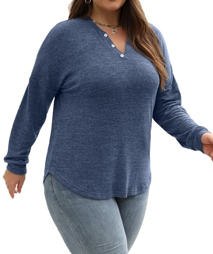 Image of Gloria&Sarah Womens Plus Size Tops Long Sleeve Henley Shirts Fall Fashion Oversized Sweatshirt Tunic Sweaters L-4XL