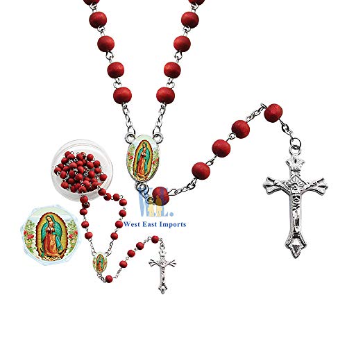 12 Virgen De Guadalupe Scented Red Rosary Recuerdos de Bautizo Primera Comunion, Our Lady of Guadalupe Party Favor
