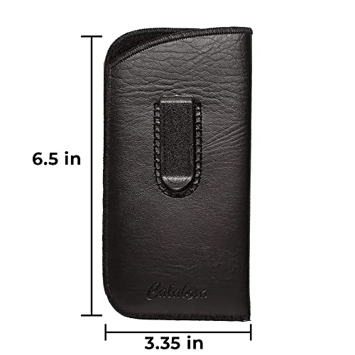 Image of Calabria Slim Faux Leather Eyeglass Case Soft Slip-In Design [Black & Brown - 2 Pack] | Compact Protective Pouch | Soft Case for Glasses | Lightweight Sunglass Storage
