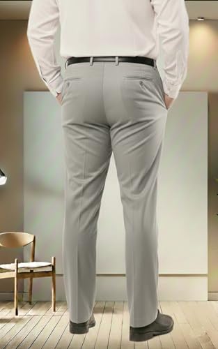 Image of SaintX Men's Premium Plus Size Formal Trousers | Regular Fit Upto 2 inch Techno Flex Waistband | Wrinkle Resistant | Stretchable Triple Blend, Easy Care Fabric | Office & Business Wear