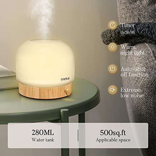 Ennva Essential Oil Diffusers For Home, Elegant Glass Diffuser With Light 280Ml Quiet Ultrasonic Diffuser - Aromatherapy Diffuser With Timer, 2 Mist Modes, Modern Air Diffusers For Home, Sleep #TOP2