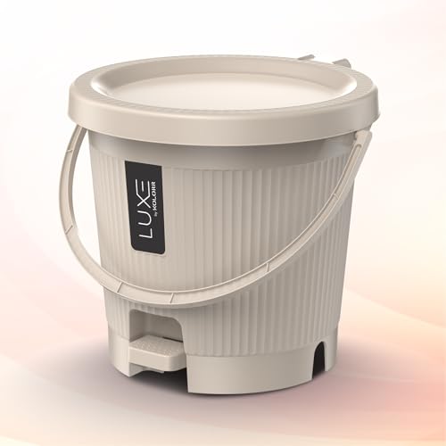 Image of KOLORR Luxe Premium Plastic Pedal Dustbin | Modern Plastic Waste Bin, Trash can with Sleek Design for Home, Kitchen, Office, Bathroom & Washroom - Small, Sand Stone