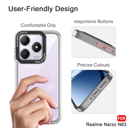 Image of TheGiftKart Hybrid Shockproof Back Cover Case for Realme C63 / Narzo N63 | Stylish Camera Border | Electroplated Buttons | Crystal Clear Hard Back Cover Case (TPU & PC, Smoked Bumper)