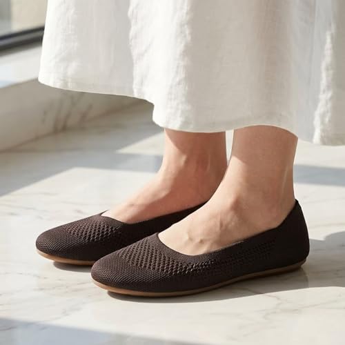 Image of Puxowe Women's Ballet Flats Breathable Knit Slip On Comfortable Round Toe Walking Shoes with Arch Support Insole for Work