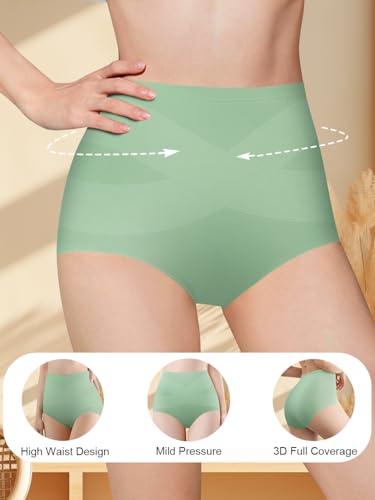 Women's High Waisted Underwear Slightly Tummy Control Cotton Panties Full Coverage Postpartum Briefs 4 Pack3