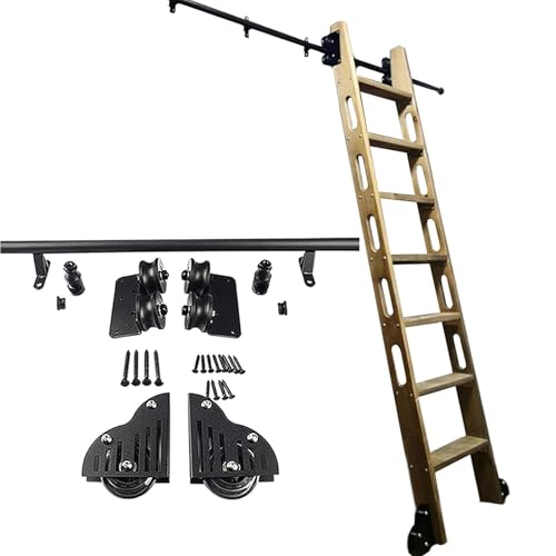 Kit de herrajes para escalera móvil con riel de acero negro fluido 2