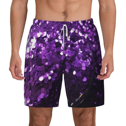 Short de bain pour homme violet pailleté séchage rapide à cordon