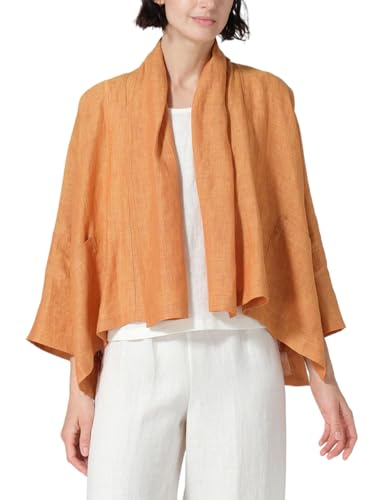 Linen Cardigans for Women Spring Summer Lightweight 3/4 Sleeve Open Front Cropped Blazer Jackets Shrugs Kimono Dress Cover Up Tops,Orange,L