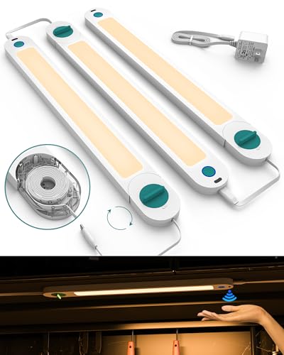 Image of ASOKO Under Cabinet Lights, Motion Sensor Lights Plug in, Warm 2700k Dimmable Wired Closet Lights 3 Pack