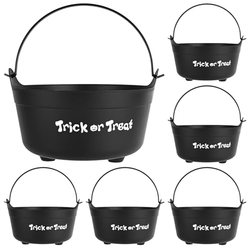 VAIPI 6 Pack 9.5' Black Plastic Cauldron Large Halloween Candy Bowl Witches Cauldron Pot Trick or Treat Bucket Giant Candy Bowls for Halloween Party Favors Party Decor