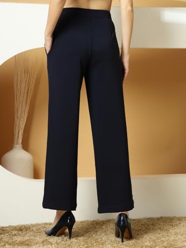 Image of OOMPH! Women's Straight Fit Mid Rise Korean Trousers|Trouser Pants for Women|Elegant Workwear for Office, College & Events|Trousers for Woman