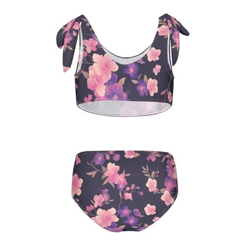 KLL Plum Flower Black Background Girls Two Piece Bikini Set Quick-Dry Bathing Suit Swimming Suits Adjustable Shoulder Strap2