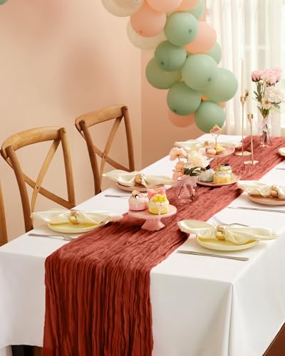 Pureegg 2 Pack Cheesecloth Table Runner 120 Inch Rust - image 6