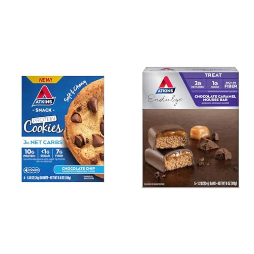 Image of Atkins Chocolate Chip Protein Cookie, 4 Count and Chocolate Caramel Mousse Bar, 5 Count Bundle