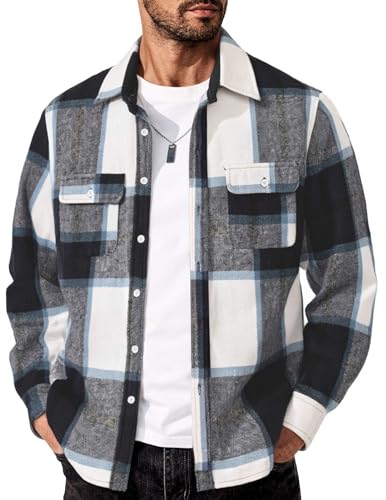 COOFANDY Men's Fall Clothes Flannel Shirt Jacket Long Sleeve Fashion Shacket Navy Blue