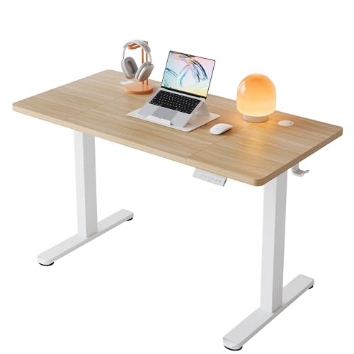 HUANUO 120 cm Electric Standing Desk Adjustable Height, 4 Memory Height Settings, Sit Stand Up Desk for Home Office & Computer Workstation, Light Walnut