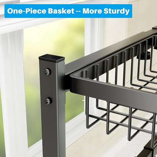 Image of Allkartz 4 Baskets - 2 Tier Over The Sink Dish Drying Rack Adjustable Kitchen Organizer Rack, Kitchen Rack Stand with Dish Drainer, Utensil Holder, Knife Holder, Cup Holder & Cutting Board Stand