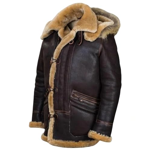 XJYPUU2 Men's Vintage Faux Leather Jacket Winter Sherpa Lined Overcoat