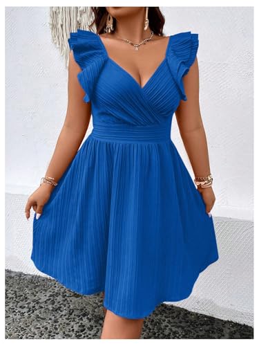 Image of Floerns Women's Plus Size Wrap Front Sweetheart Neck Ruffle Cap Sleeve A Line Dress