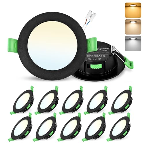 GeyouLux Lot de 10 Spot LED Encastrable 68mm, 7W Spots de Plafond Encastre Extra Plat 2700K/4000K/6500K Réglable, Intensité variable 10-100% IP44 Spot Salle...