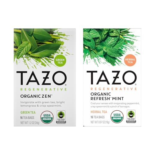TAZO Tea Bags, Regenerative Organic: Refresh Mint Herbal Tea, & Z...