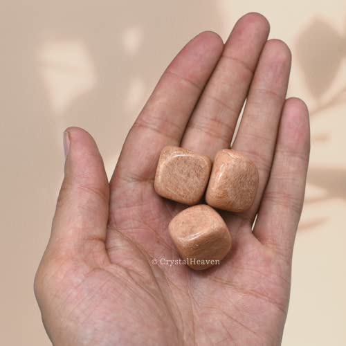 Image of Certified Peach Moonstone Crystal Healing Tumbled Stone, Natural Polished Crystals for DIY Crafts, Manifestation, Meditation, Pooja Feng Shui and Reiki Healing (30 Grams)