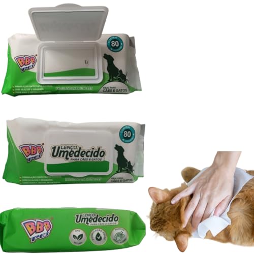 Toalhas Lenço Umedecido Para Cães e Gatos - Remove Odor e Sujeira, Fórmula Natural, 80 Unidades com