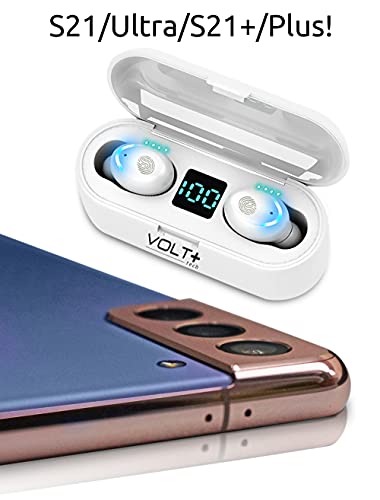 VOLT PLUS TECH Wireless V5.3 Bluetooth Earbuds Compatible with Samsung Galaxy A15 5G LED Display, Mic 8D Bass IPX4 Waterproof/Sweatproof (White)