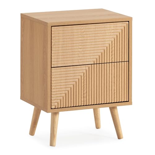 HOMN LIVING Mesita de Noche Telmo 2 cajones Color Roble, 40 cm (Ancho) 30 cm (Profundo) 55 cm (Altura)