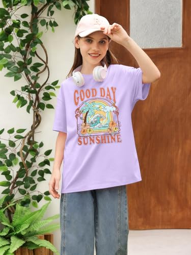 Image of Girls Graphic Shirts Oversized Sunshine T Shirt Short Sleeve Tee Tops Cute Trendy Girls Clothes for 5-14 Years