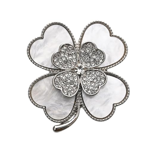 Kokoma CZ Clover Brooch Pin for Women Girls Rhinestone Four Leaf Lapel Pins Irish Shamrock Badge Corsage Brooches Cloth Dress Accessories for St Patrick's Day