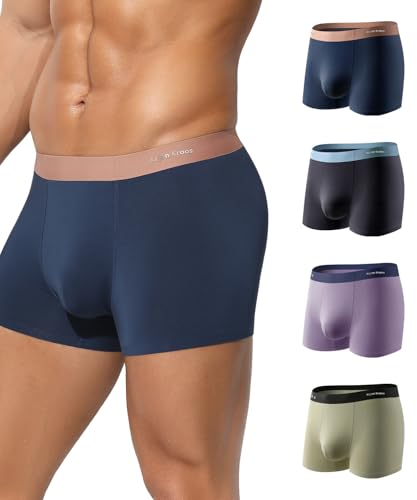 Mauro Kane Boxershorts Herren Modal Unterwäsche Männer 4er Pack Unterhosen Trunks Men Retroshorts Weich und Bequeme Shorts Blau/Dunkelblau/Lila/Grün L