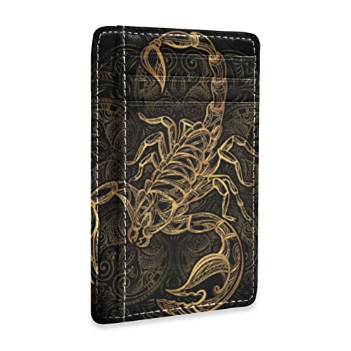 OTVEE Scorpion Tattoo Slim Minimalist Wallet Rfid Blocking Card Wallets PU Leather Front Pocket Wallets