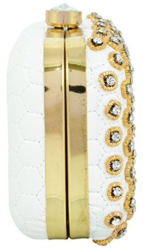 Image of TOOBA Handicraft Women's Embroidered Clutch Purse | Designer Handbag with Golden Floral & Pearl Work | Wedding, Cocktail, Party & Bridal Gift Bag for Women & Girls