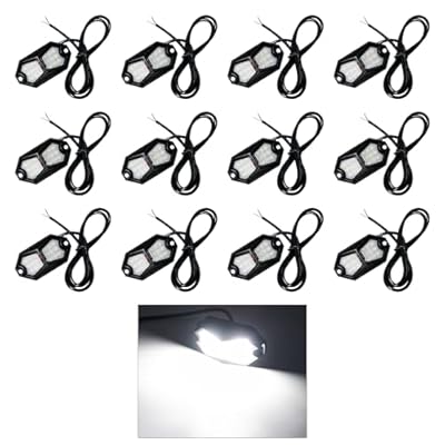 GZ5CG Led Rock Lights White 12 Pods Aluminum Housing Waterproof 18LEDs 210 Degree Wide Angle 12V 24V for Offroad Jeep Truck UTV Camper (12 Pods)