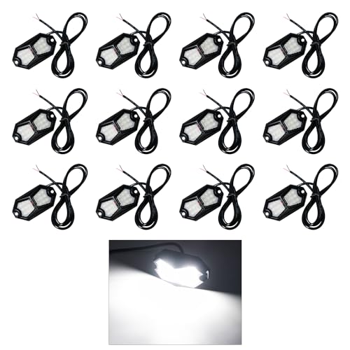 GZ5CG Led Rock Lights White 12 Pods Aluminum Housing Waterproof 18LEDs 210 Degree Wide Angle 12V 24V for Offroad Jeep Truck UTV Camper (12 Pods)