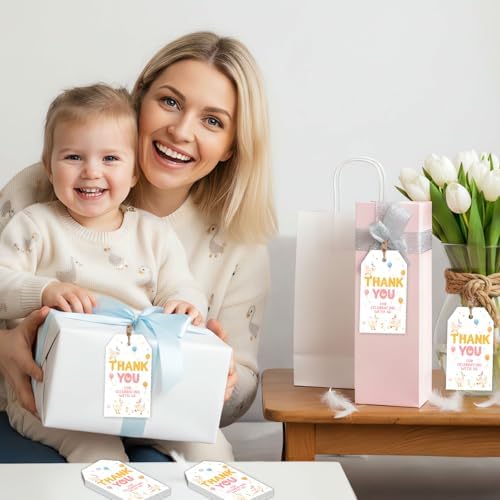 50Pcs Silly Goose Thank You Tags Goose Theme Party Favor Tag Colorful Floral Party Hat Balloon Farm Animals Gift Tag with String for Boys Girls 1st 2nd 3rd Birthday Party Supplies — 사진 4