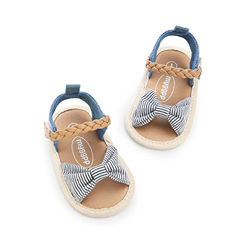Cokate Baby Toddler Boy Girls Bow Knot Sandals First Walker Shoes (White And Blue Stripes), Foot Length-12.5Cm=4 7/8In 12-18Months #TOP3