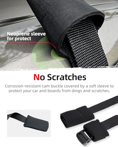 Image of Abahub Soft Roof Rack Pads with 2 Tie Down Straps, 2 Tie Down Ropes, 2 Hood Loops and Storage Bag, for Surfboard, Kayak, Canoe, Heavy Duty Universal Car Roof Racks System Black 17 Inch | Car Roof Rack Pads Use with Cross Bar, with 2 Tie Down Straps, 2 Tie Down Ropes, 2 Hood Loops and Storage Bag